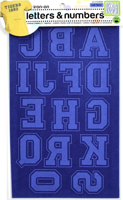 Soft Flock Collegiate Iron-On Letters, Blue