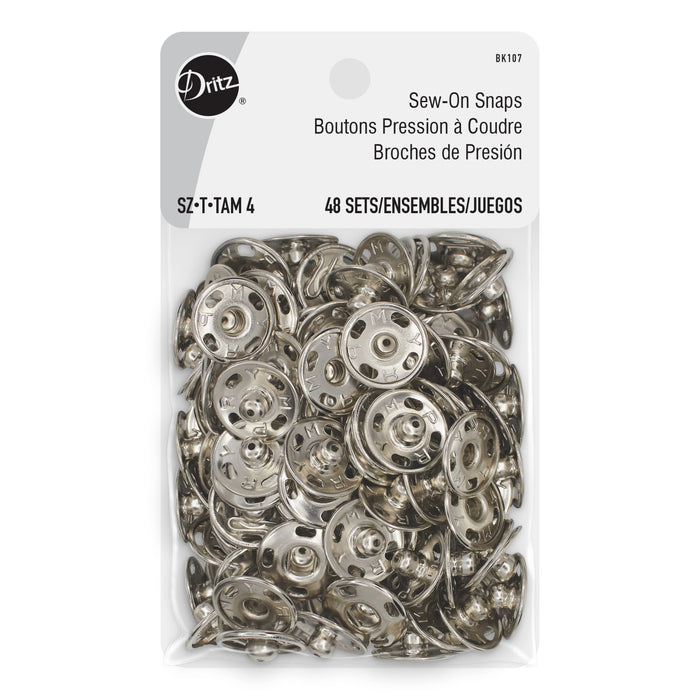 Sew-On Snaps, 48 Sets, Size 5/8", Nickel