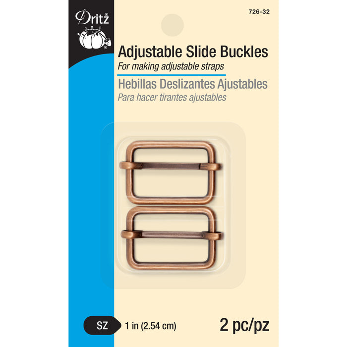 1" Adjustable Slide Buckles, Copper, 2 pc