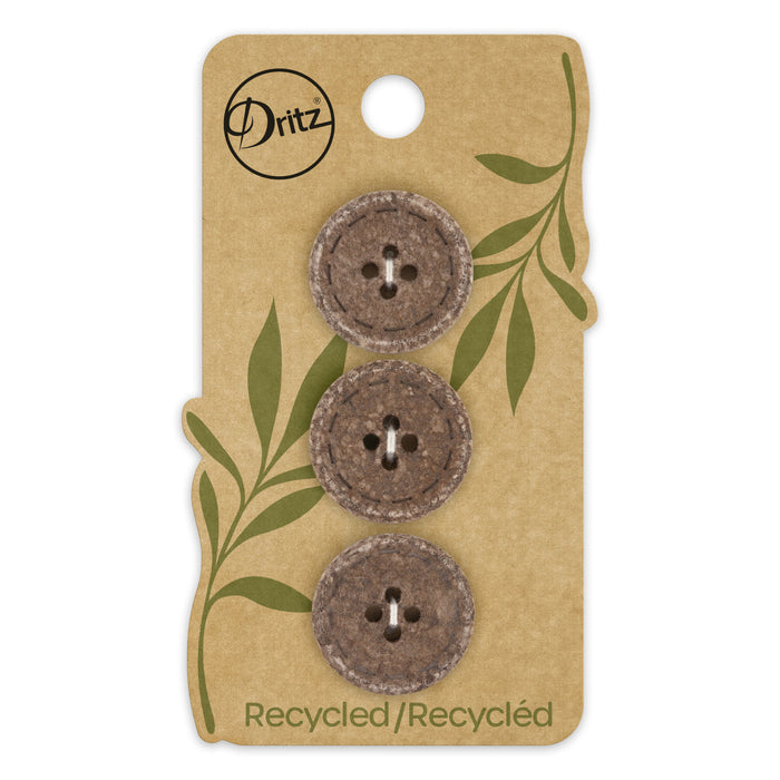 Recycled Cotton Round Stitch Button, 20mm, Dark brown, 3 pc