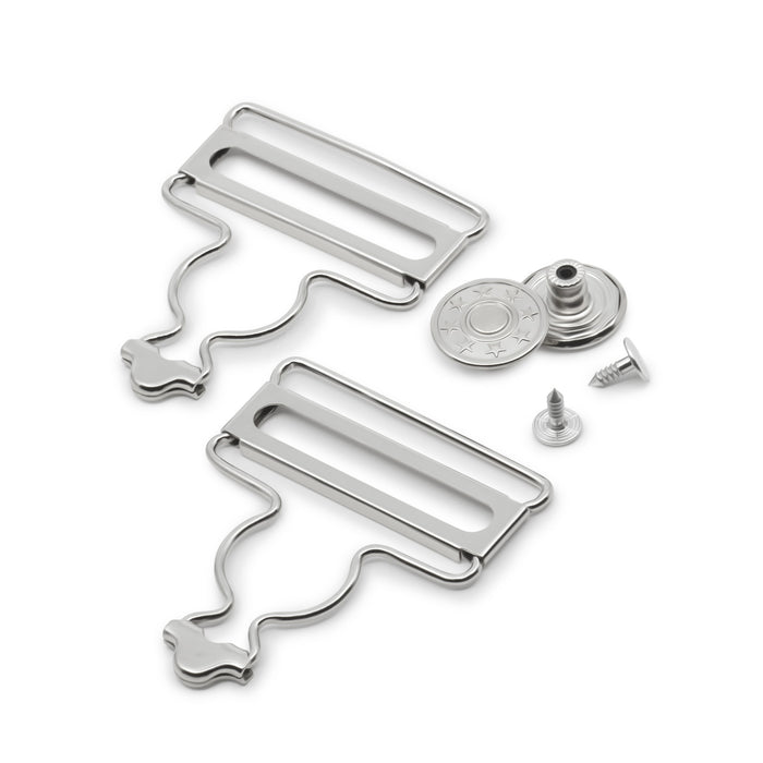 1-3/4" Overall Buckles with No-Sew Buttons, Nickel, 2 pc