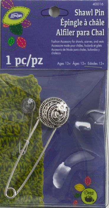 Metal Flower Shawl Pin, Silver