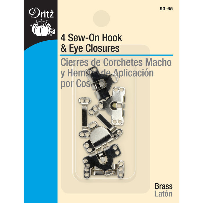 Sew-On Hook & Eye Closures, 4 pc, Nickel