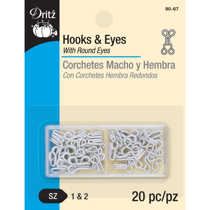 Hooks & Eyes, 20 pc, White