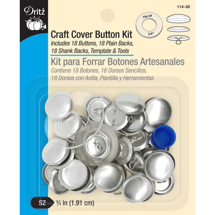3/4" Craft Cover Button Kit, 18 Sets, Nickel