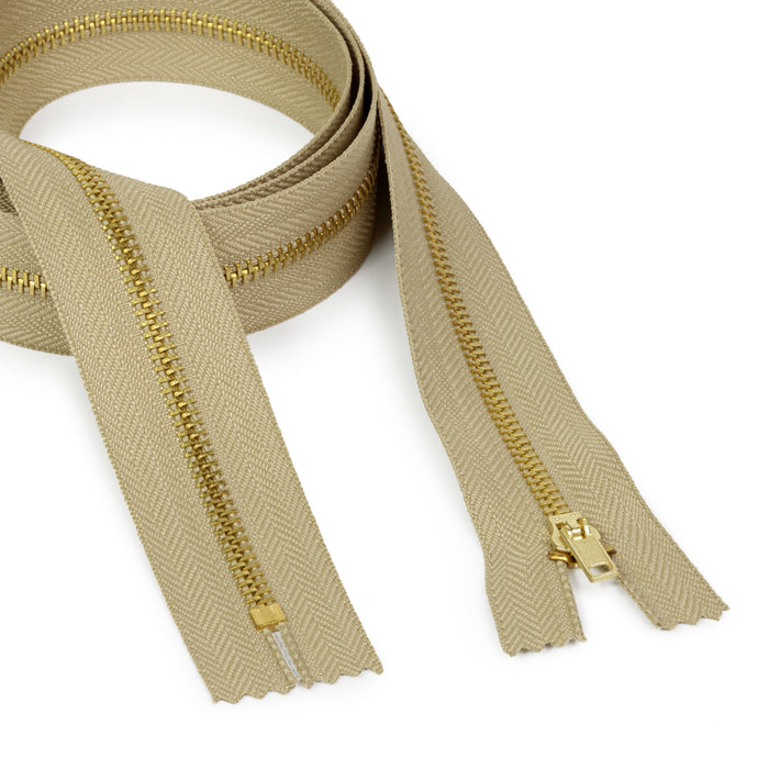Brass Upholstery Zipper, Beige, 1-1/4 yd