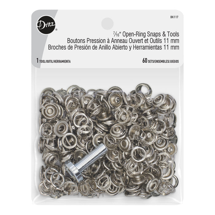 7/16" Open-Ring Snaps & Tools, 60 Sets, Nickel