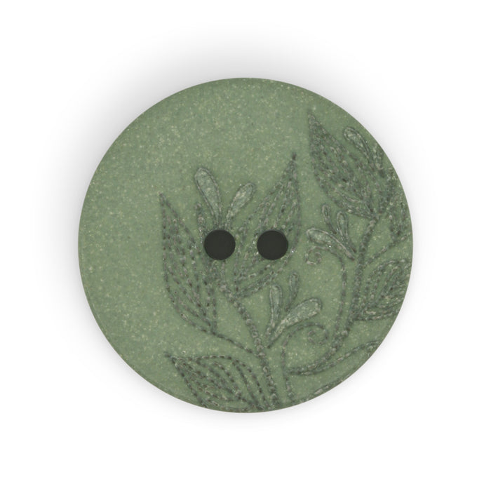 Recycled Hemp Round Floral Button, 23mm, Dark Green, 2 pc