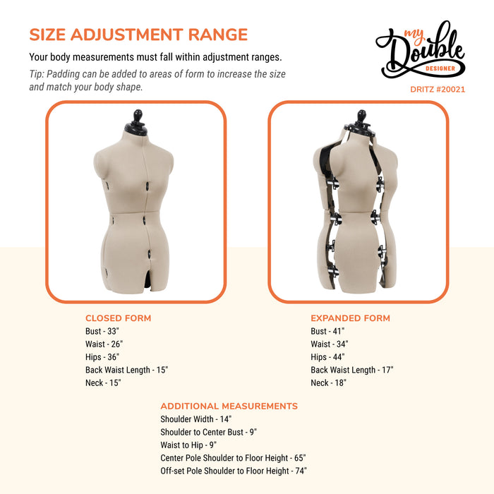 My Double Designer Adjustable Dress Form, Small
