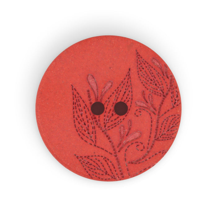 Recycled Hemp Round Floral Button, 23mm, Red, 2 pc