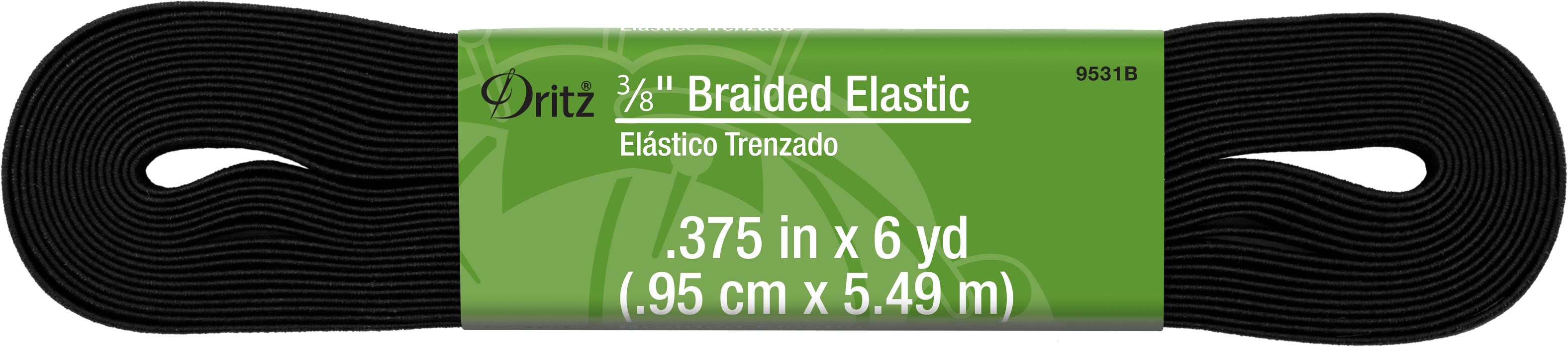 3/8" Black Braided Elastic, 6 yd