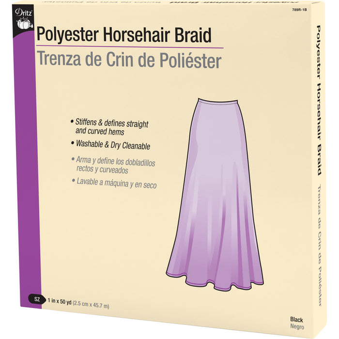 1" Polyester Horsehair Braid, 50 yd, Black