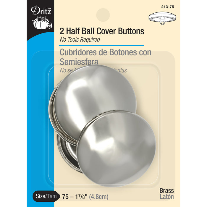 1-7/8" Half Ball Cover Buttons, 2 pc, Nickel