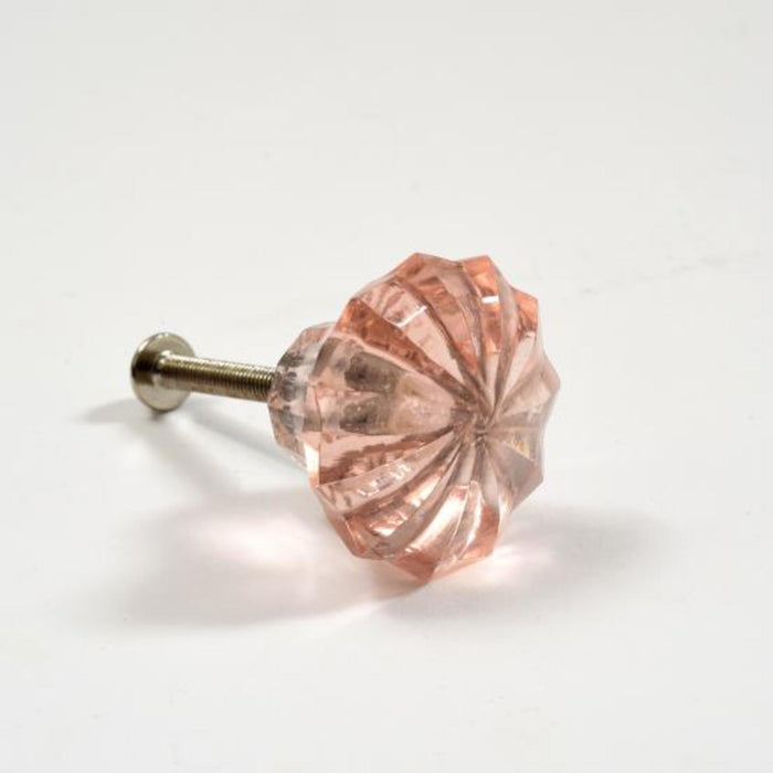 Fluted Pressed Glass Knob, Pale Pink