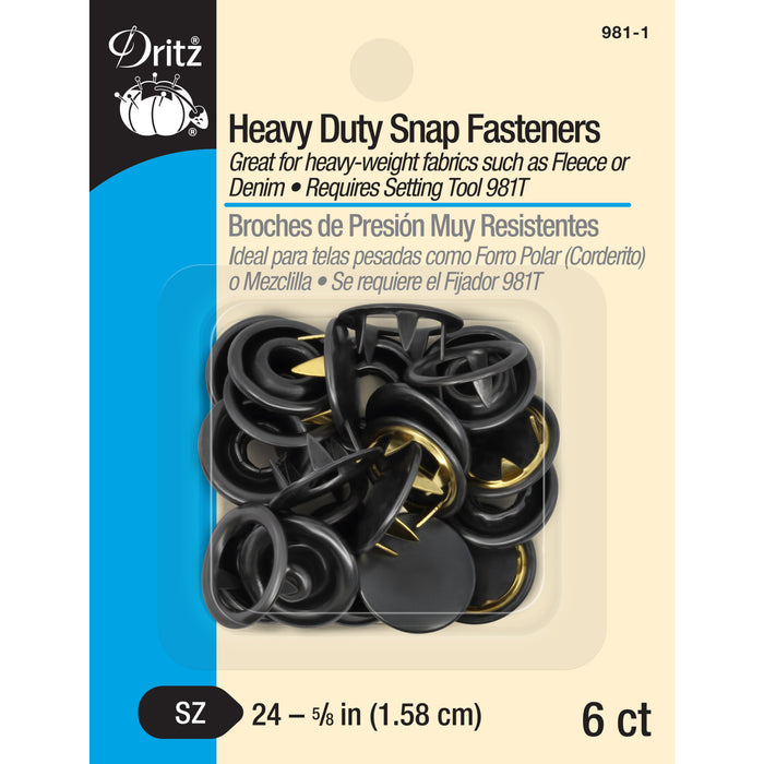 5/8" Heavy Duty Snap Fasteners, 6 pc, Black