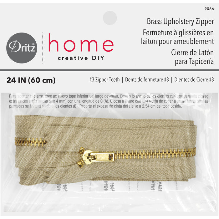 Brass Upholstery Zipper, Beige, 24"