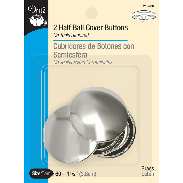 1-1/2" Half Ball Cover Buttons, 2 pc, Nickel