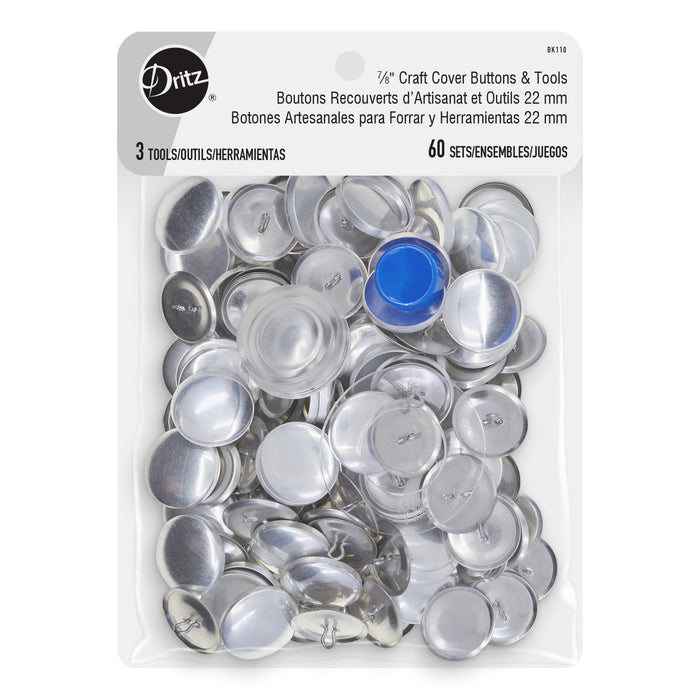 7/8" Craft Cover Buttons & Tools, 60 Sets