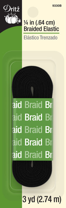 1/4" Black Braided Elastic, 3 yd