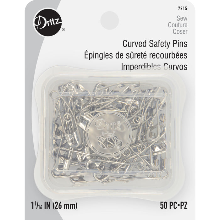 1-1/16" Curved Safety Pins, Nickel, 50 pc