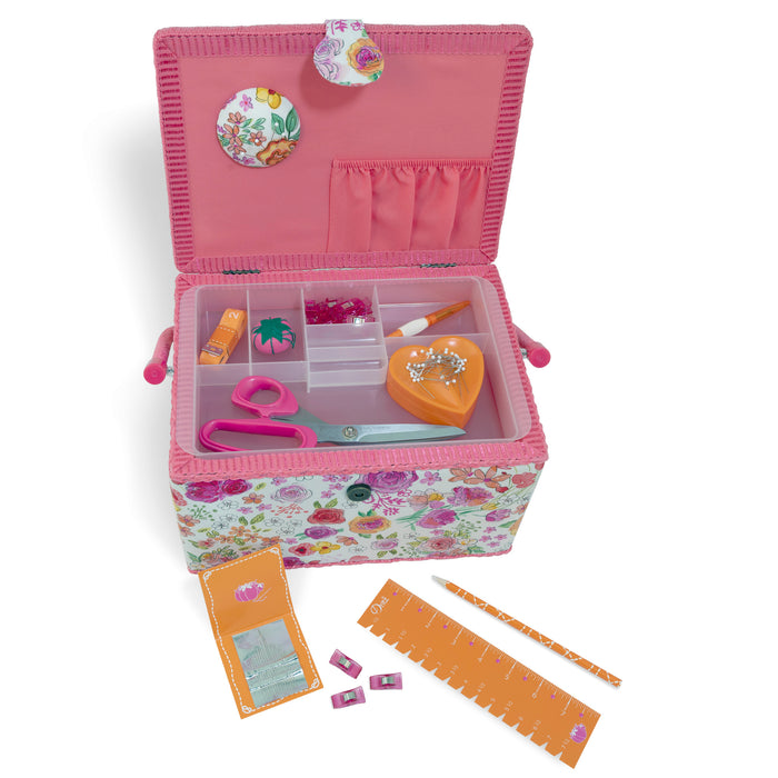 Sewing Basket Kit, Pink & Orange, Large