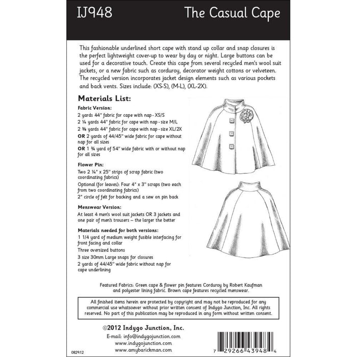 The Casual Cape Pattern, Shippable