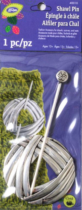 Metal Yarn Design Shawl Pin, Silver