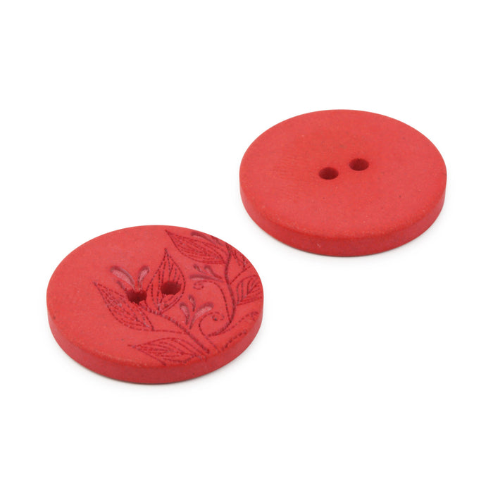 Recycled Hemp Round Floral Button, 23mm, Red, 2 pc