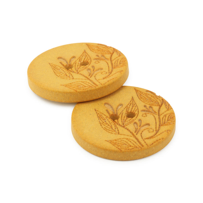 Recycled Hemp Round Floral Button, 23mm, Mustard, 2 pc