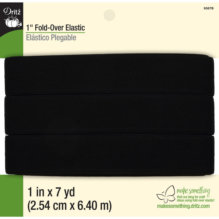1" Fold-Over Elastic, Black, 7 yd