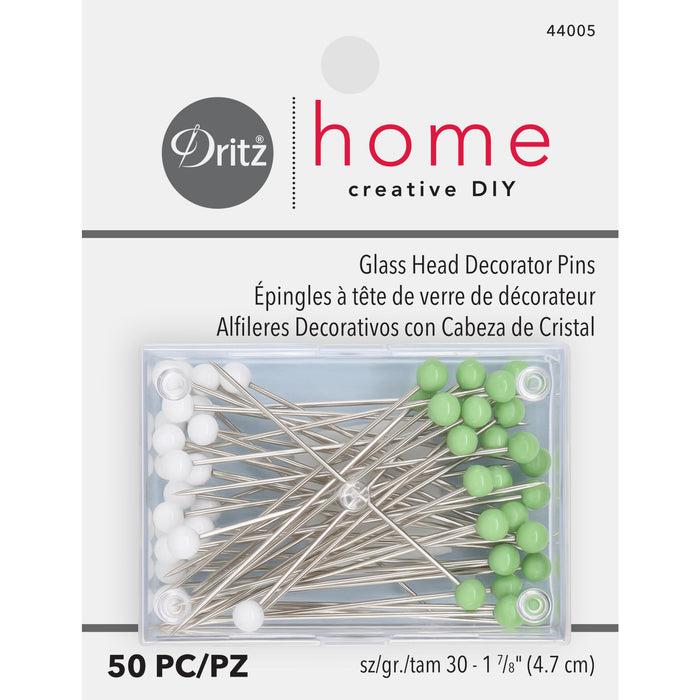 1-7/8" Glass Head Decorator Pins, Green & White, 50 pc