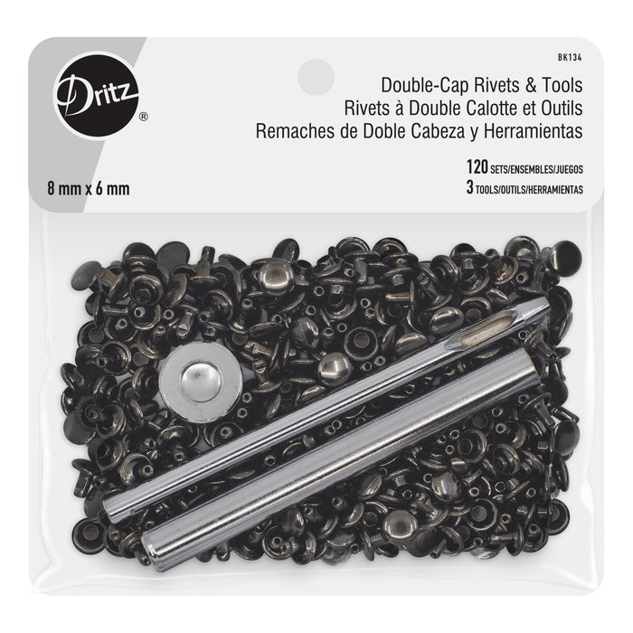 Double-Cap Rivets & Tools, 120 Sets, Gunmetal
