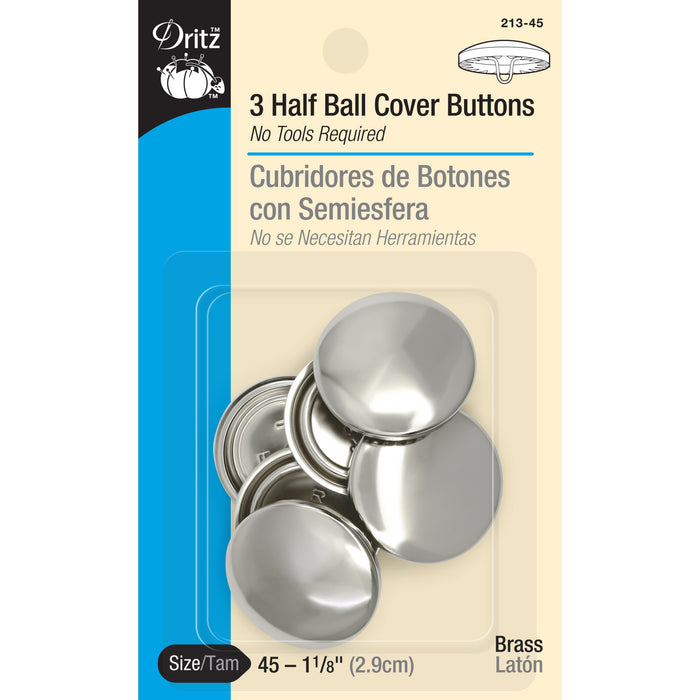 1-1/8" Half Ball Cover Buttons, 3 pc, Nickel