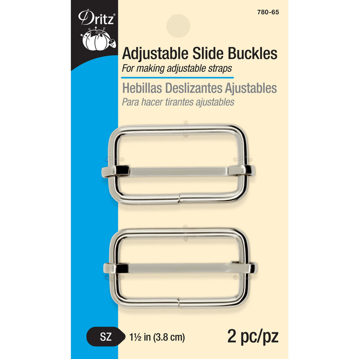 1-1/2" Adjustable Slide Buckles, Silver, 2 pc