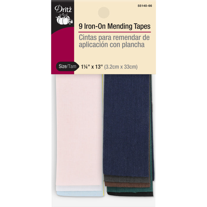 Iron-On Mending Tapes, 1-1/4" x 13", Assorted, 9 pc
