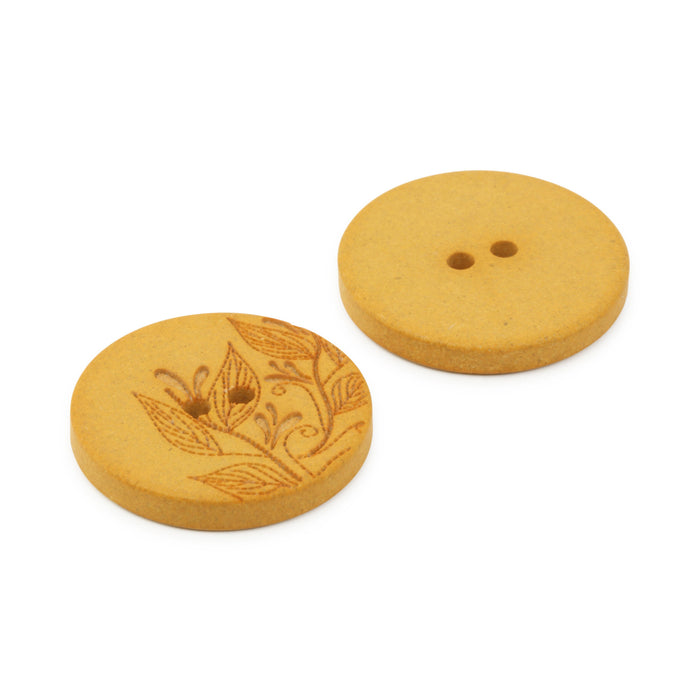 Recycled Hemp Round Floral Button, 23mm, Mustard, 2 pc
