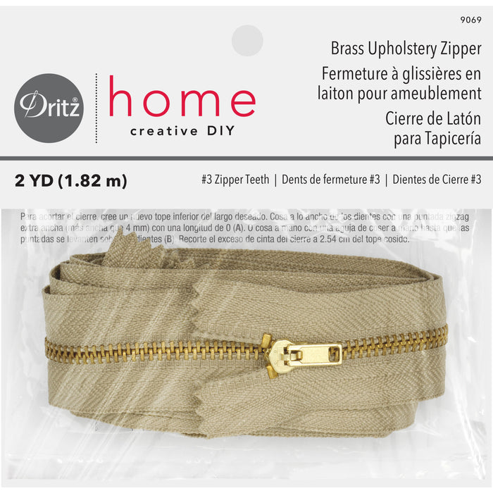 Brass Upholstery Zipper, Beige, 2 yd