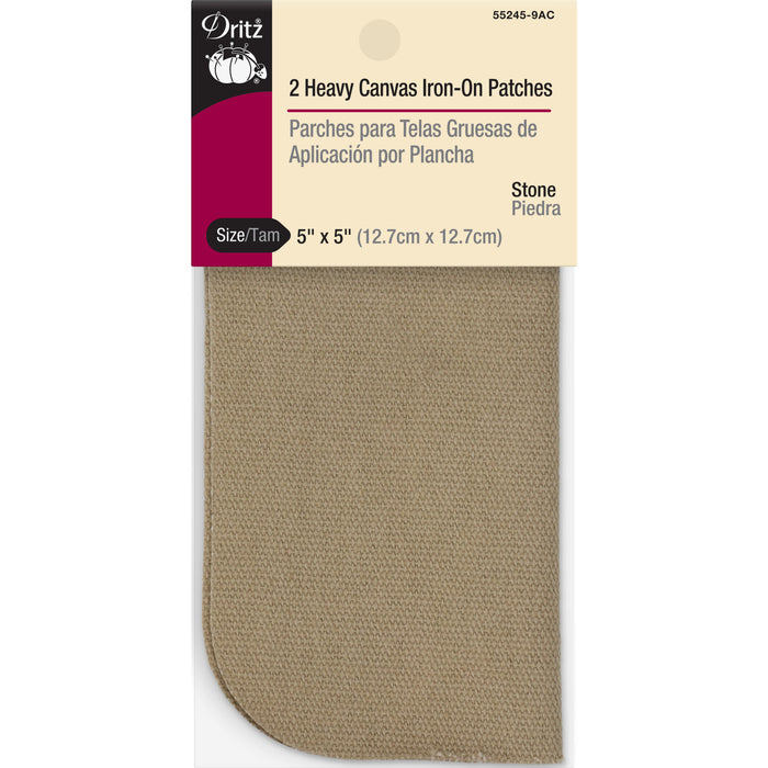 Heavy Canvas Iron-On Patches, 5" x 5", 2 pc, Stone