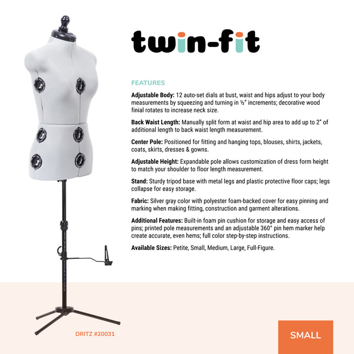 Twin-Fit Adjustable Dress Form, Small