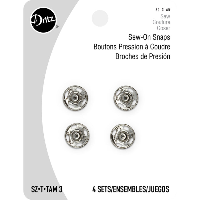 Sew-On Snaps, 4 Sets, Size 3, Nickel