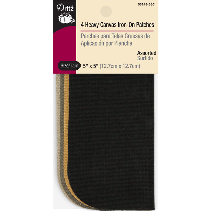Heavy Canvas Iron-On Patches, 5" x 5", Assorted, 4 pc