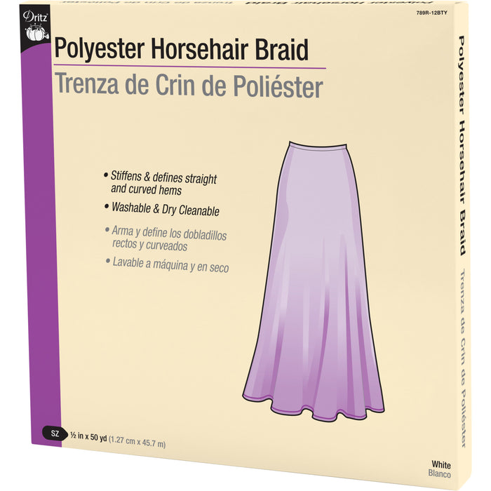 1/2" Polyester Horsehair Braid, White, 50 yd