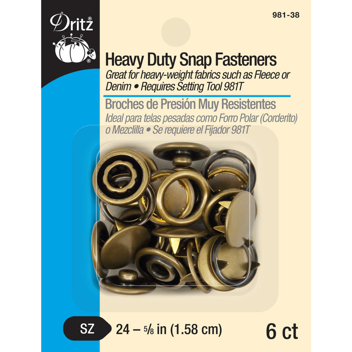 5/8" Heavy Duty Snap Fasteners, 6 pc, Antique brass