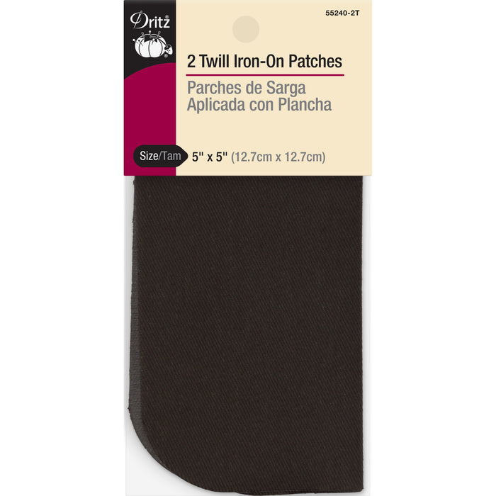 Twill Iron-On Patches, 5" x 5", 2 pc, Brown