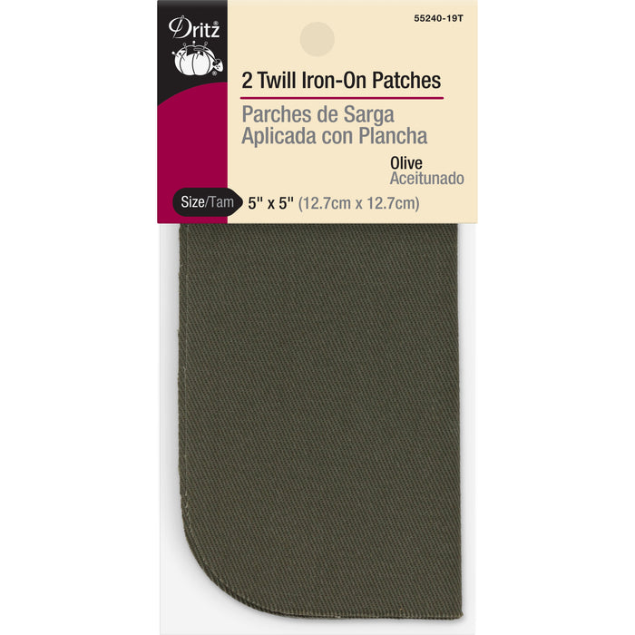 Twill Iron-On Patches, 5" x 5", 2 pc, Olive