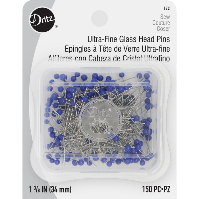 1-3/8" Ultra-Fine Glass Head Pins, Blue, 150 pc