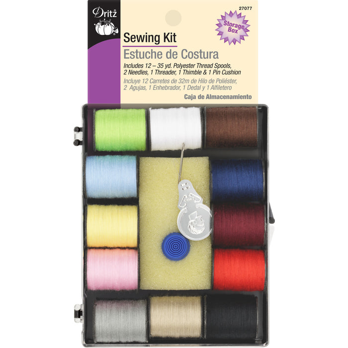 Sewing Kit with Spools & Storage Box
