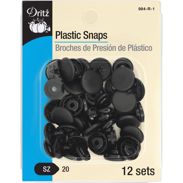 Plastic Color Snaps, 12 Sets, Black