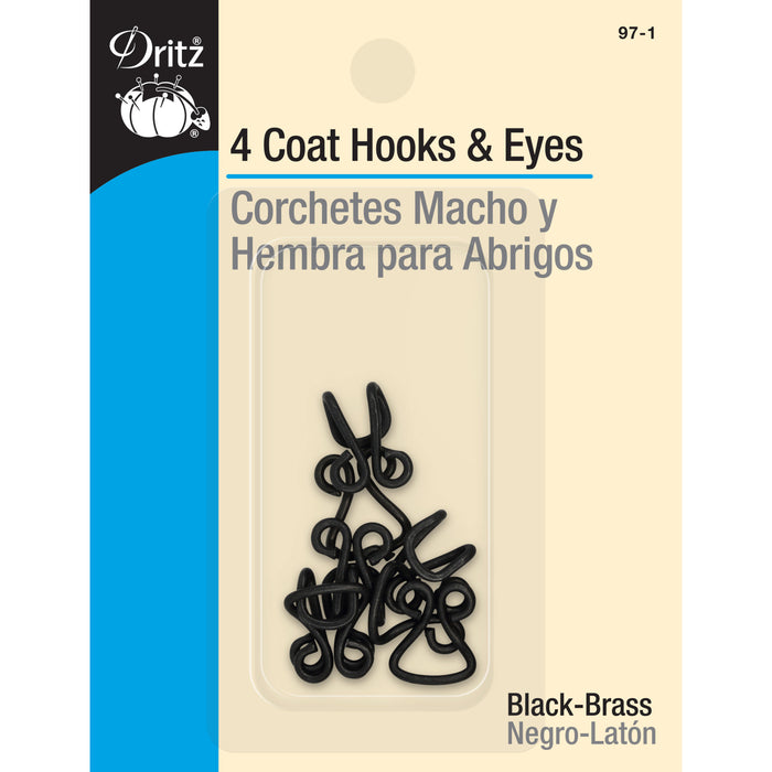 Coat Hooks & Eyes, 4 pc, Black