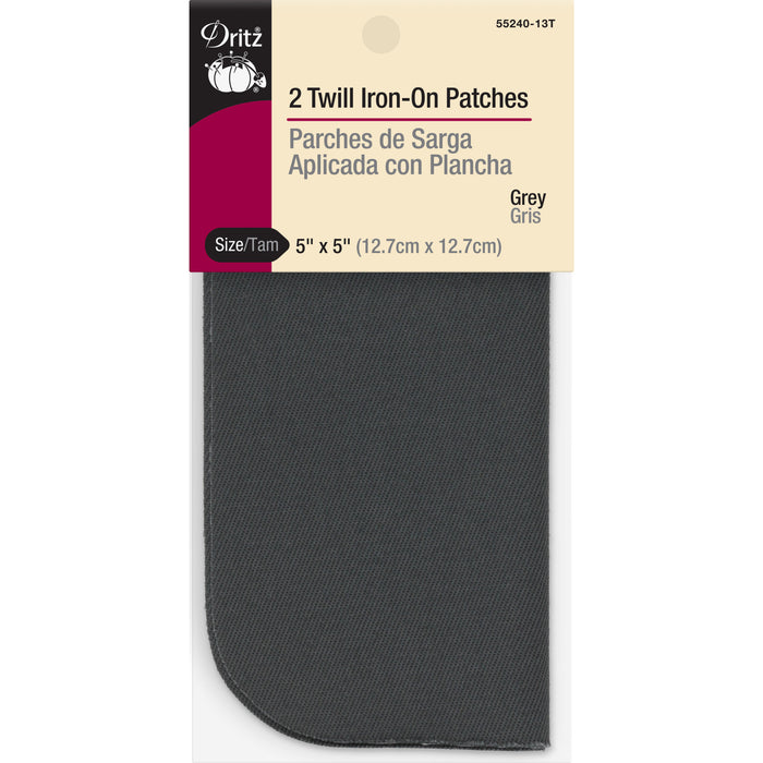 Twill Iron-On Patches, 5" x 5", 2 pc, Gray